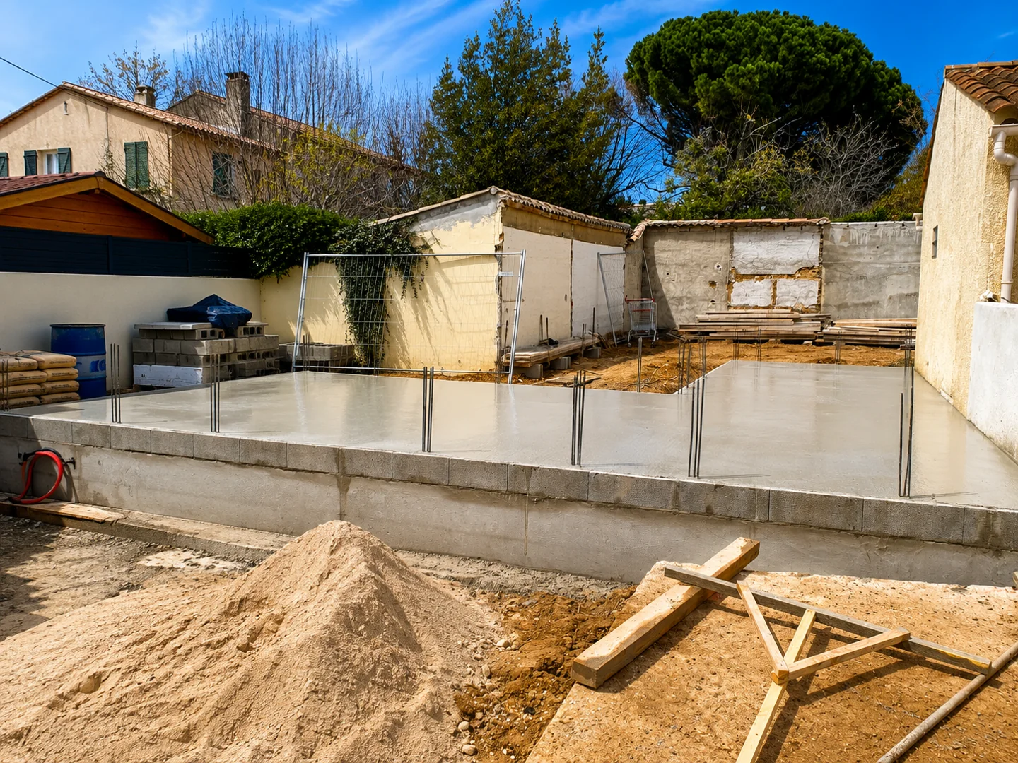 Vue générale du plancher et des abords du chantier à Marseille 12e