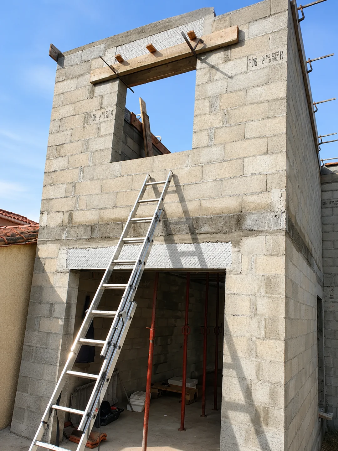 Élévation des murs en maçonnerie sur le chantier à Marseille 12e